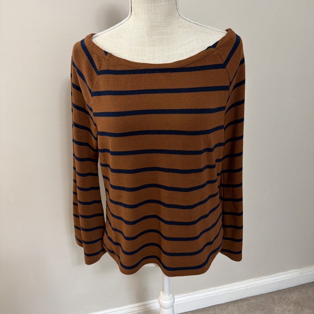 Soft Surroundings Women's Large Rust & Black Striped Top Long Flare Sleeves